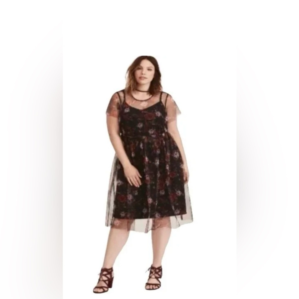 Torrid Multi-Color Floral Print Mesh Skater Dress